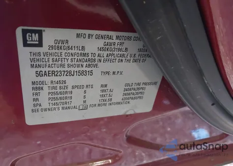 2008 Buick Enclave Cxl from USA, damaged, VIN 5GAER23728J158315